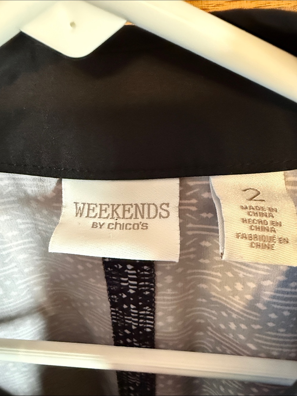 Weekends by Chico's-Black & White Patterned Pants & Sleeveless Full Zip Vest Set - Picture 3 of 14